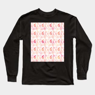 Coral pink orange paisley watercolor pattern Long Sleeve T-Shirt